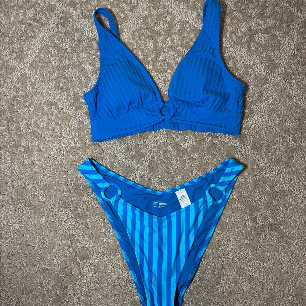 Aerie Vibrant Blue Striped Bikini Set (Top & Bottom)
